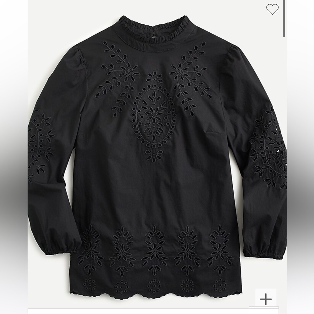 J. Crew Mockneck cotton poplin top with embroidered eyelet, XS, NWT